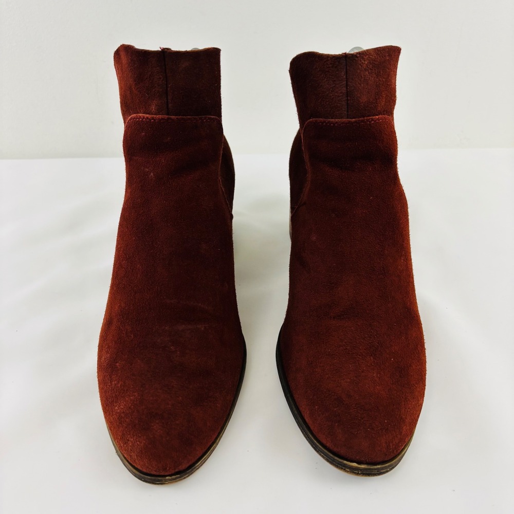 Lucky Brand Lahela Burgundy Suede Ankle Booties Womens 8.5 Pointed Toe Red - Picture 2 of 13